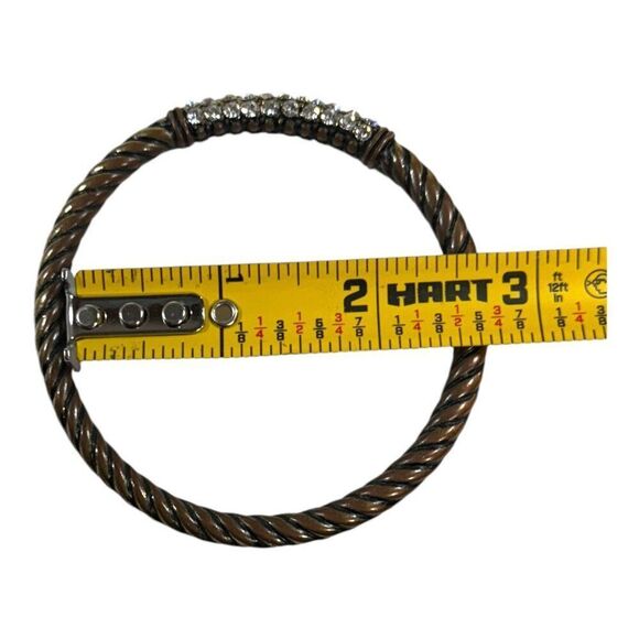 Vintage Brass Twisted Bangle With Rhinestone Accents Bangle Statement Bracelet - Picture 4 of 5